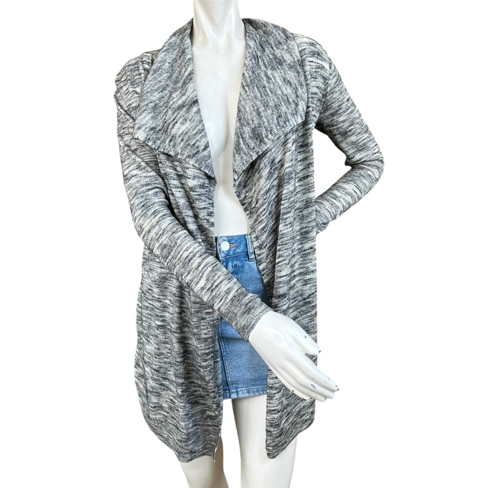 Theory Trincy Evian Gray Space Dye Heathered Wool Blend Drape Cardigan Size P